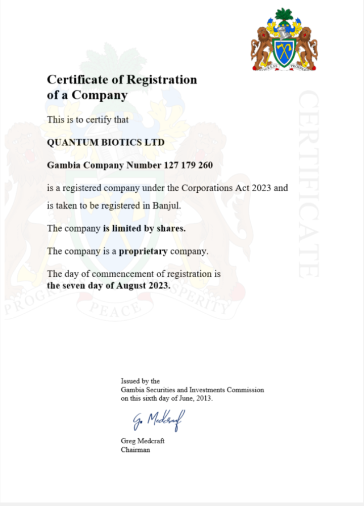 Gambia certificate of registration Word and PDF template